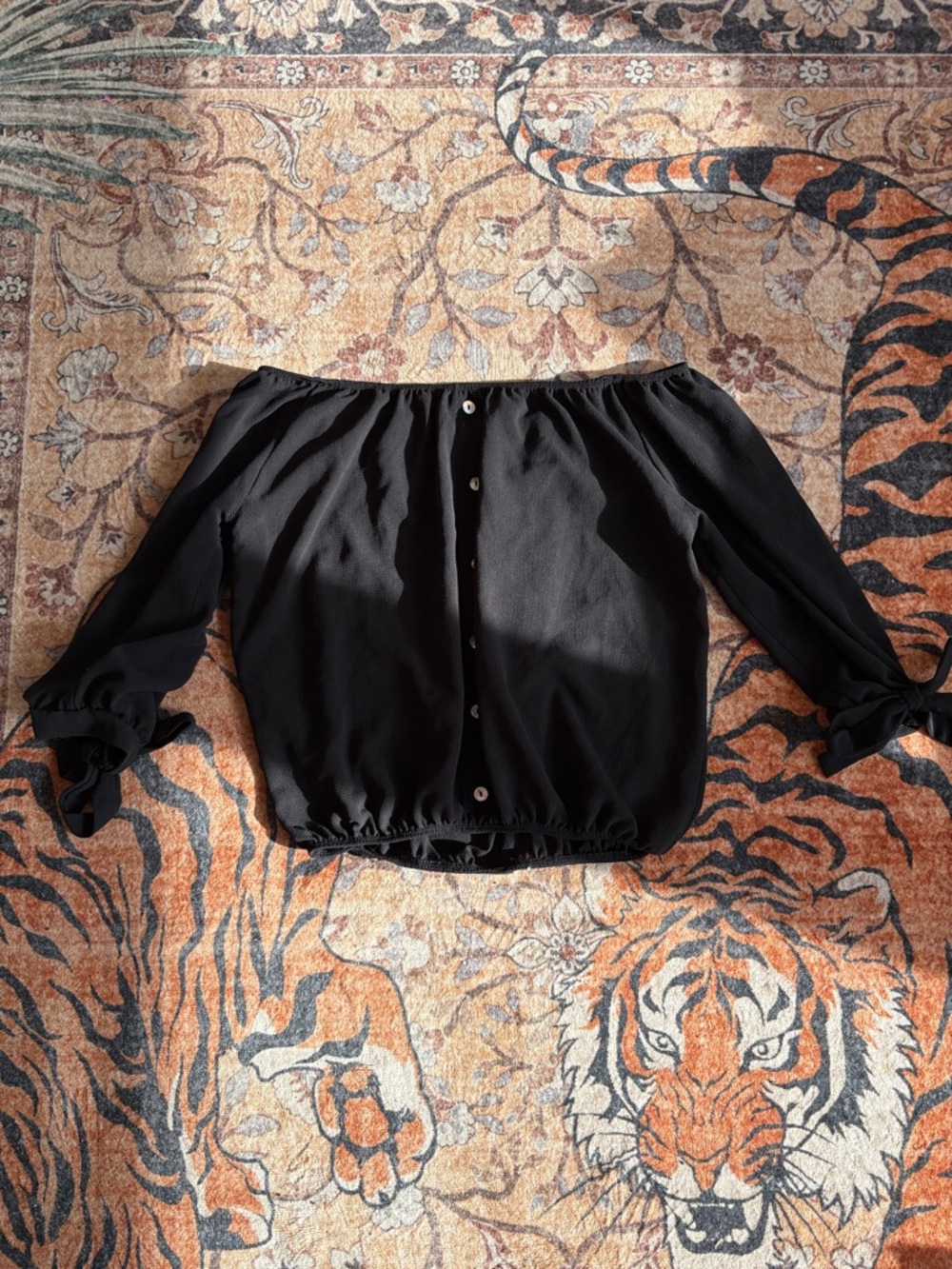 Black Off-Shoulder Button-Front Women's Top